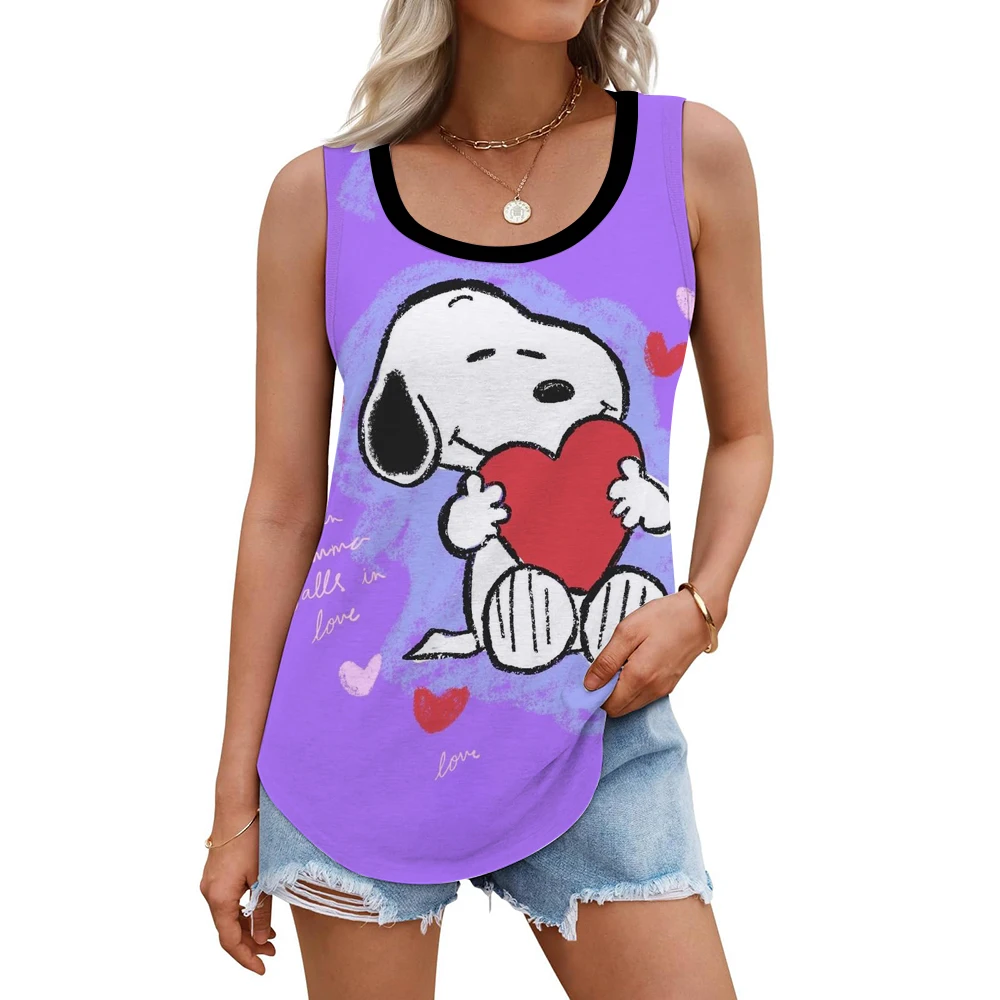 

Женский жилет в стиле аниме, топы на бретелях с забавным принтом Snoopy, летняя повседневная уличная одежда без рукавов, камзол, женская одежда