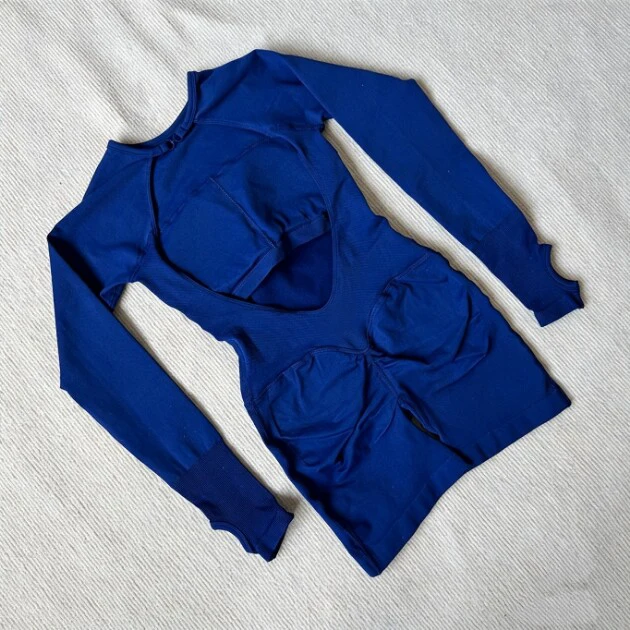 Impact Langarm-Jumpsuit für Damen, Nahtloser Yoga-Fitness-Trainingsanzug, Rückenfreier Einteiler – Detail 15