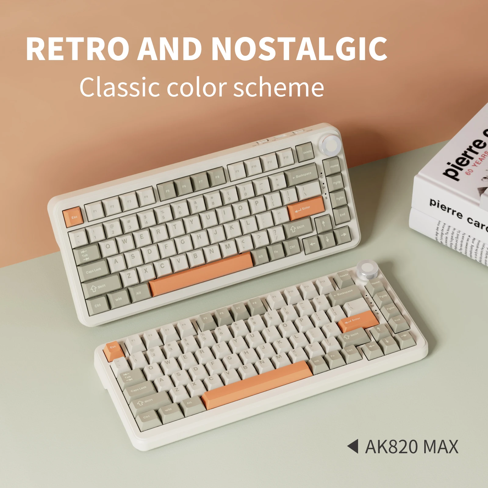 AJAZZ AK820 MAX 75% Hot Swappable Mechanische Tastatur, Flying Fish Switch, Tri-Mode RGB, Gasket-Design, OEM Grau Beige Orange, DIY Gaming-Tastatur