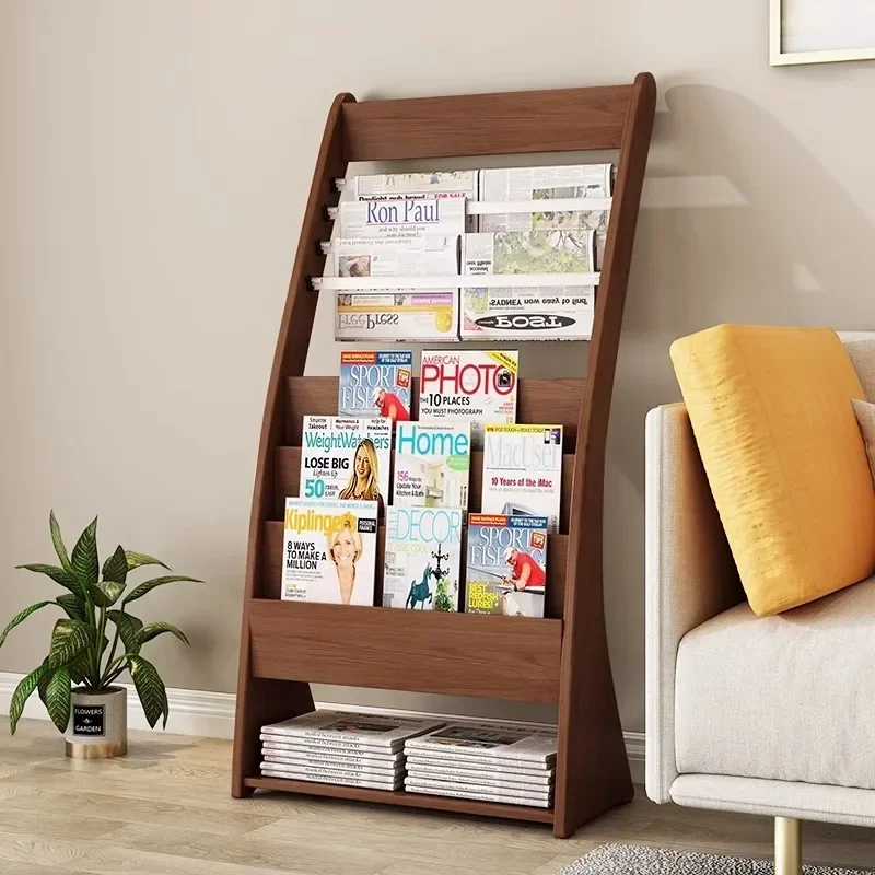 Newspaper shelf Book shelf Wooden information Floor-to-ceiling newspaper  Vertical magazine  Flyer page display rack