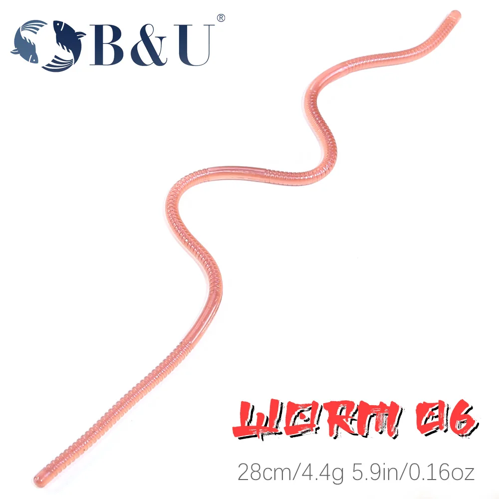 

B&U 280mm Earthworm Slow Sinking Soft Lure Artificial Fishing Lures Sea Worms Bait Soft Silicone Fishing Lure Bass Fishing