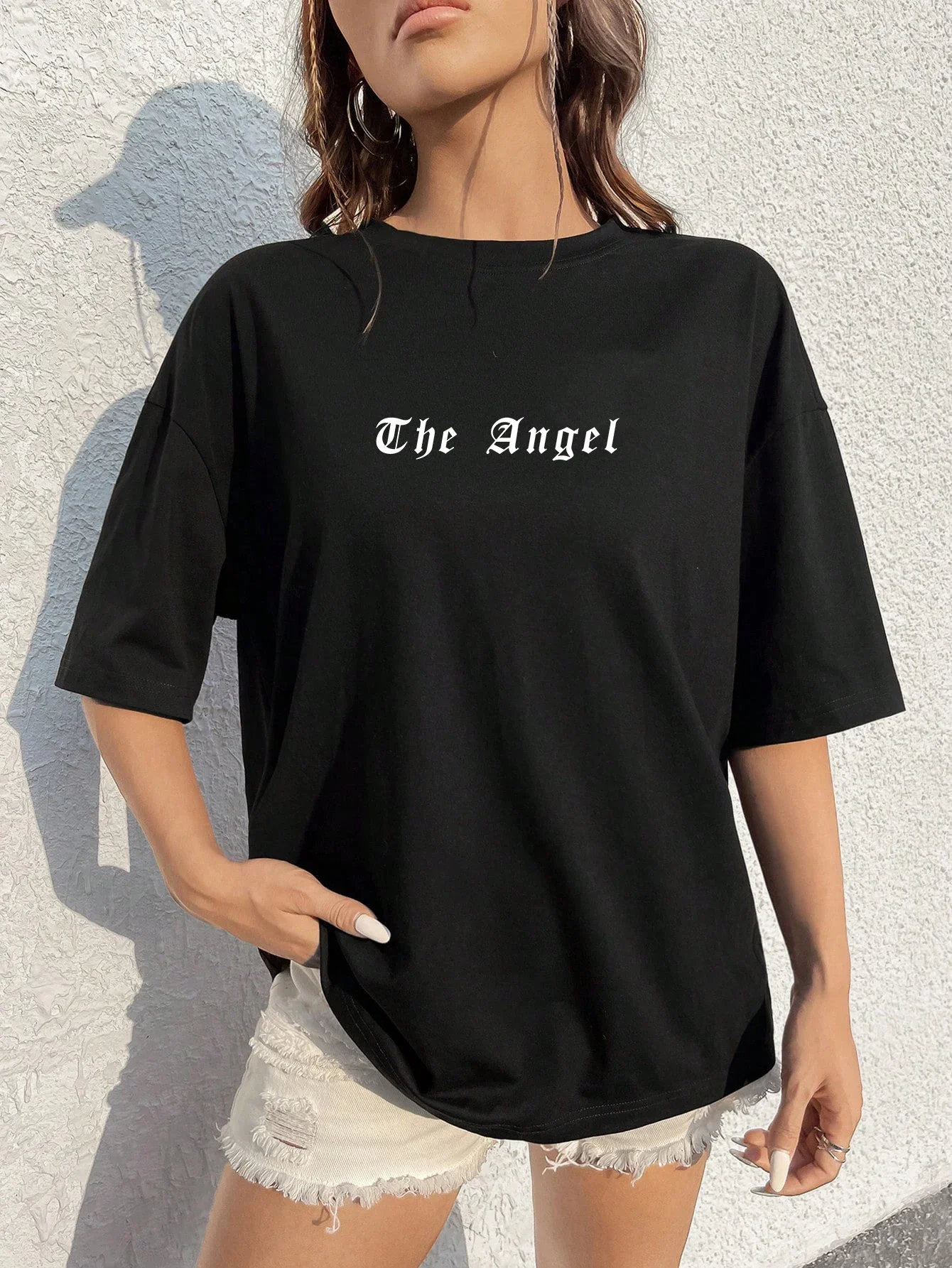 Dark Angel Wing Hot sale Graphic Popular Printed T-Shirts For Women Loose Clothing Hip Hop Street Top Customized Short Sleeves