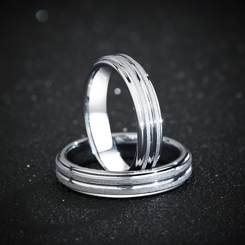 

Rings for Men Women 4mm Classic Silver Matte Wire Drawing Process Engagement Gift Jewelry,Engraving