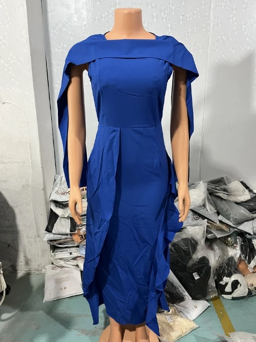 Elegant Party Dresses for Women 2023 Autumn Winter Fashion Casual Lace Solid Color Blue Long Dress Female Clothing Outfits