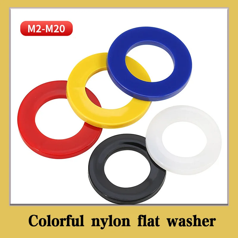 Colored Nylon Flat Washers M2-M20 Plastic Insulating Spacers Round Plain Washers Red Blue Yellow White Black