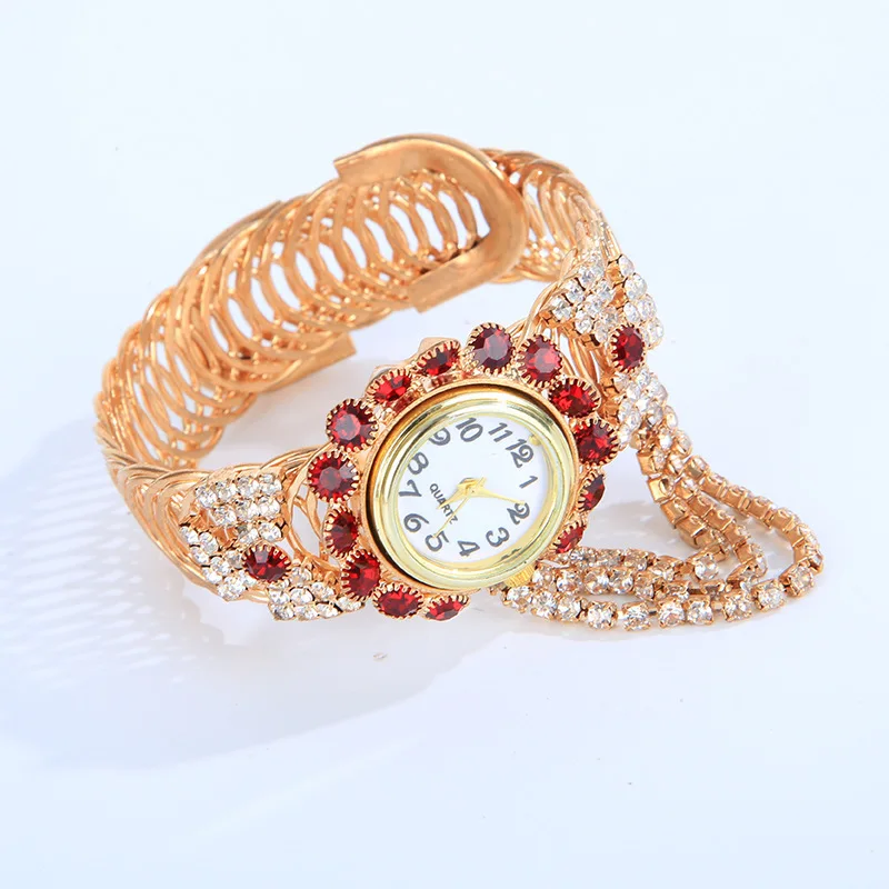 UTHAI CQ209 Fashion Diamond Ruby Quartz Watch Women\'s Decorative Versatile Diamond Elastic Gold Spring Bracelet Women\'s Watch