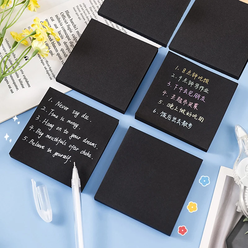 50 Sheets 76cm Black Color Sticky Notes Self Adhesive Memo Pad Paper Bookmark Gift Card Creative Stationery