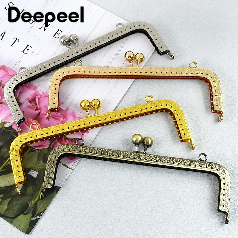 1Pc Deepeel 20cm Embossed Metal Purse Frame Bags Handle Handbag Strap Chain DIY Sewing Brackets Wallet Kiss Clasp Accessories