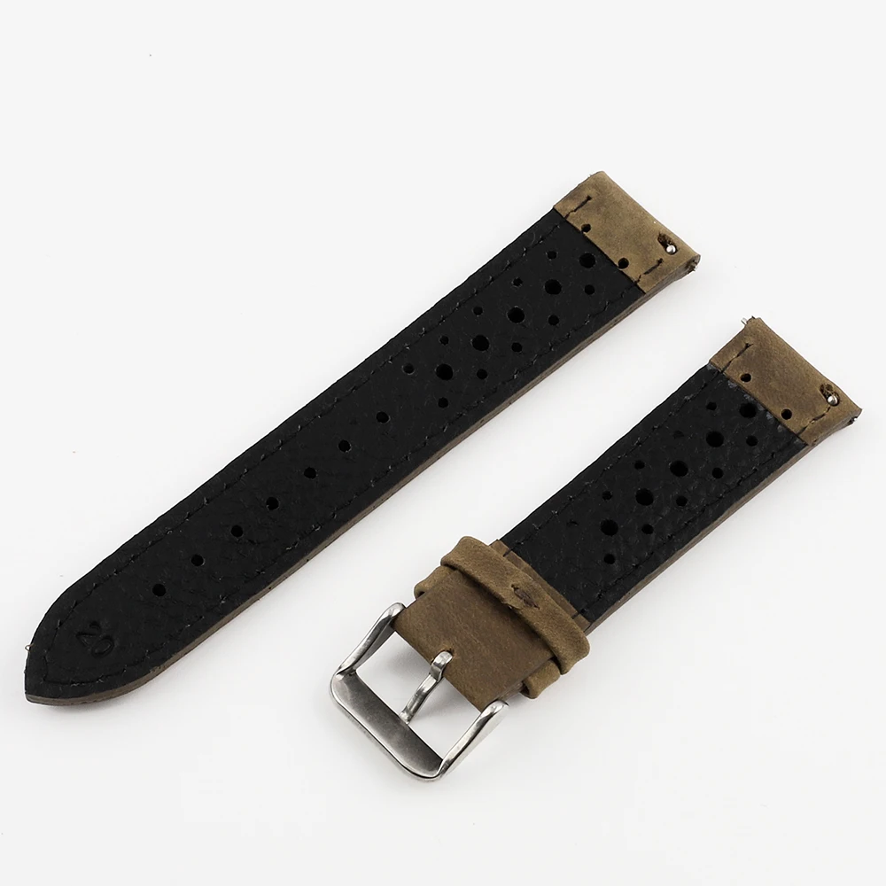 Vintage Genuine Leather Watch Band 18mm 20mm 22mm Breathable Porous Wristband Handmade Stitching for Men Women Universal Strap