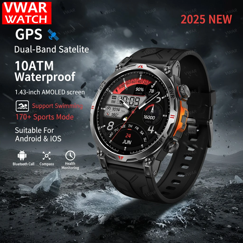 

2025 New Professional GPS Sports Smart Watch Outdoor RIDE Run GPS track Swim Watchs Compass Altimeter 3ATM Sports Bracelets Men
