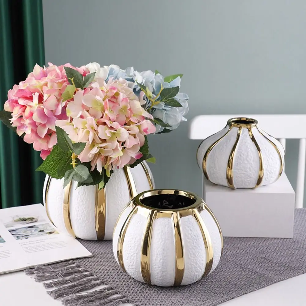 Home Decor Ceramic Vase White Gold Painted Flower Arrangement Container Flower Pot Plant Vases