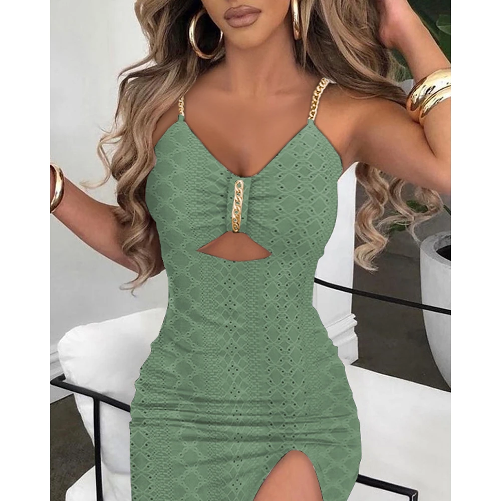 Robe longue brodée à œillets pour femmes, robe à fente haute JOStrap, vacances élégantes, mode de fête, éducatif, été