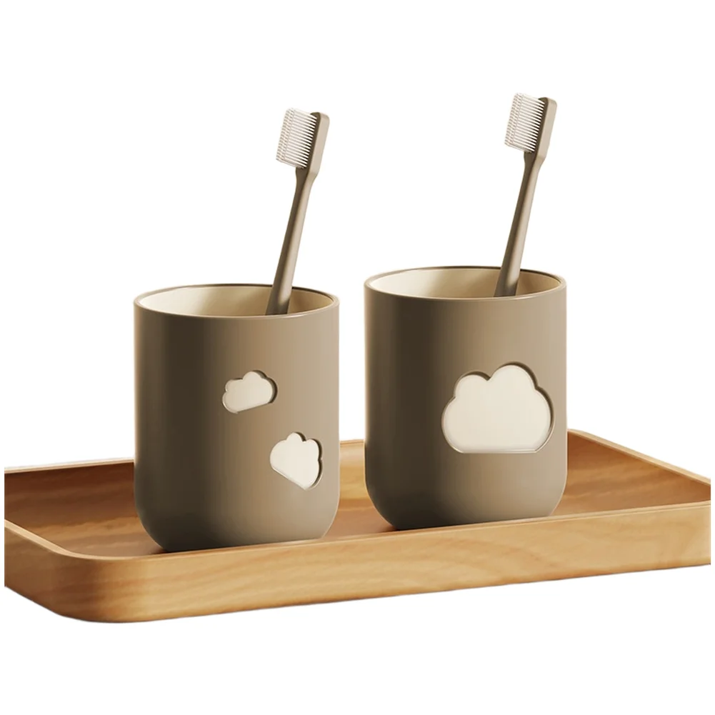 Bathroom Toothbrush Cup Set 2pcs Nordic Design Mouthwash Cup Smooth PP Material for beige Coffee 8.2x8.2x10cm Bathroom