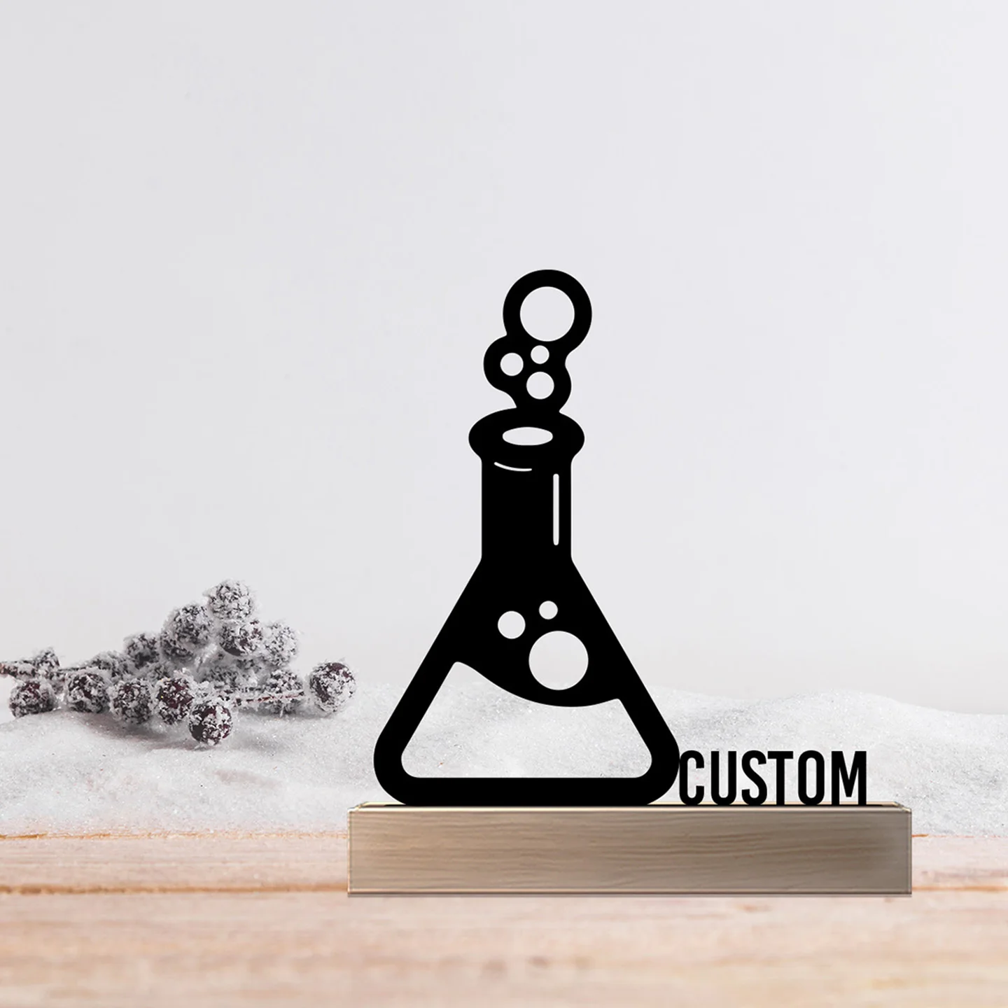 1pc Fashion Chemical instruments Custom Name Metal Statue With Wood Base Iron Ornament Tin Sculpture Office Desk