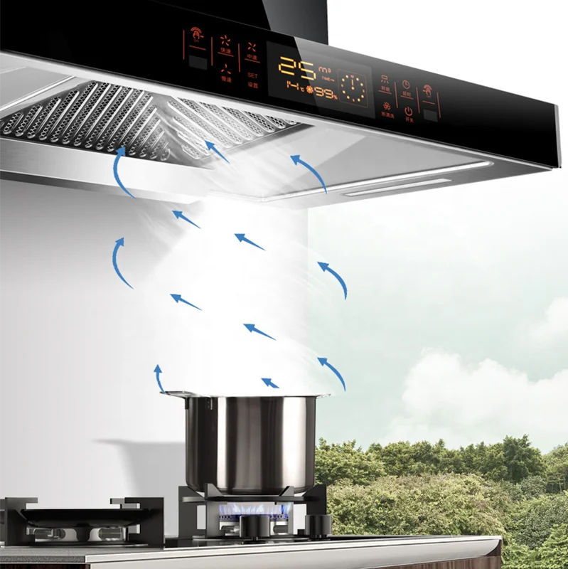 Automatic Cleaning Range Hood Kitchen Top Suction Range Hood Stainless Steel Free Spare Parts Commercial Household LOW Noise