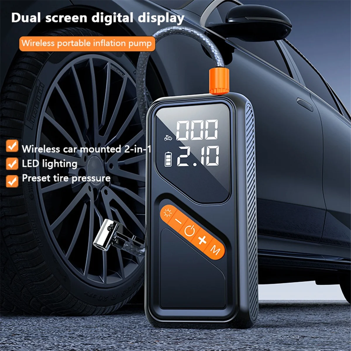 

N17R Cordless Digital Tire Inflator Pump Portable Auto Stop Dual Screen Air Compressor Inflator for Car Bike Motorcycle