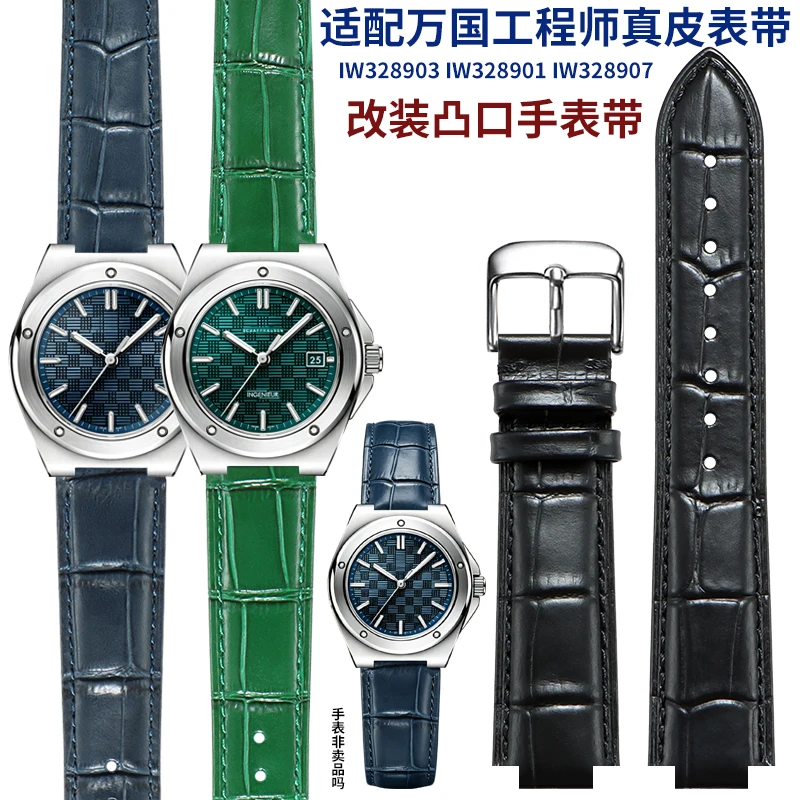 Genuine Leather Curved End Modified Watch Strap Replacement Wrist Band for IWC Engineer IW328903 IW328907 IW328901 Men Watch