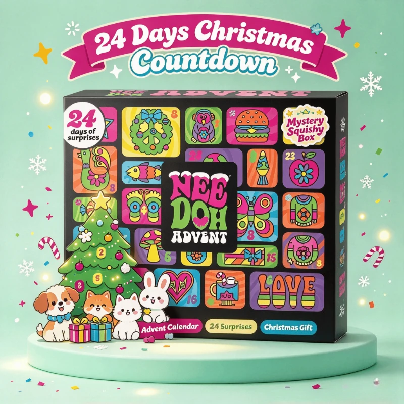 NeeDoh 2026 3D PVC Christmas Countdown Advent Calendar Surprise Box Fidget Doll Stress Relief New Year Holiday Toy Gift