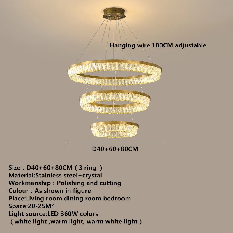 APRIL Nordic Crystal Pendant Light Led Modern Rings Luxury Creative Chandelier Lamp For Living Dining Room Villa Decor