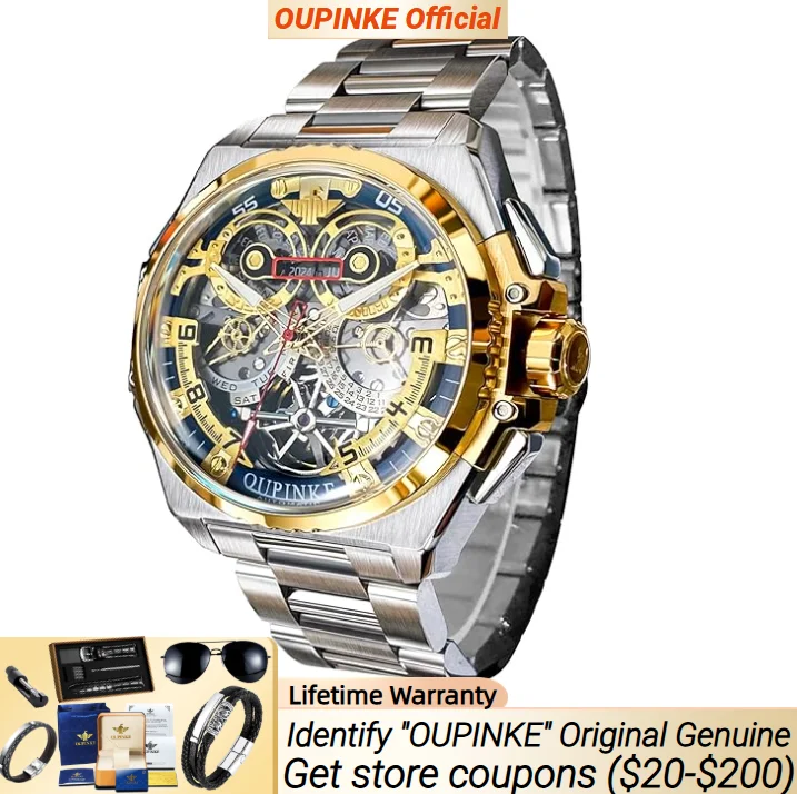 

OUPINKE 3266 Mens Watch Fashion Luxury Full Skeleton Waterproof Luminous Watch for Men Automatic Mechanical Watches