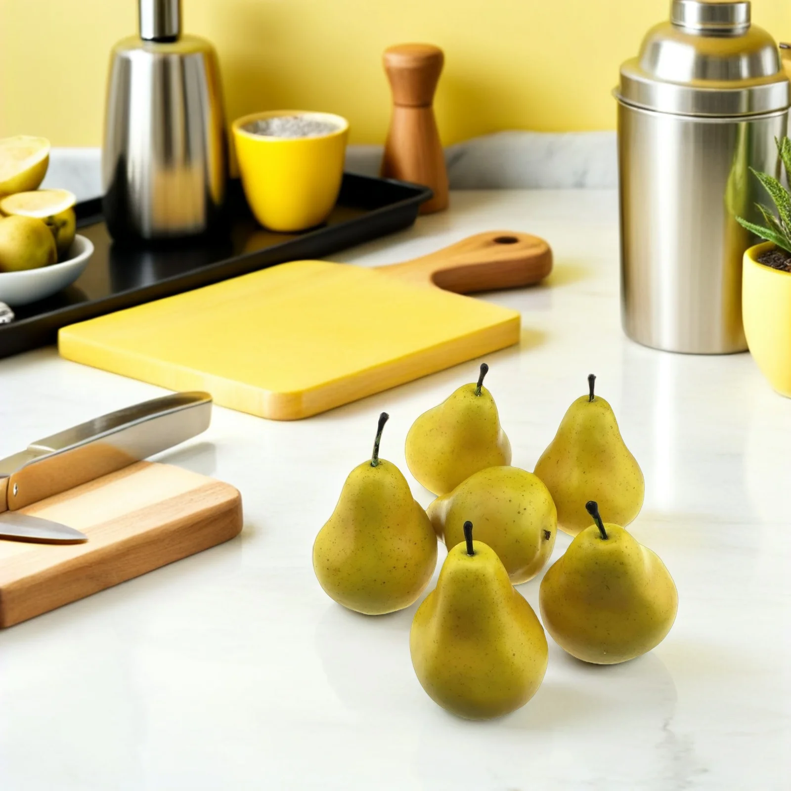 

6Pcs Pear Ornament Exquisite Details Long Lasting Realistic Fake Fruit Decoration Photo Props Home Simulation Pear Decors