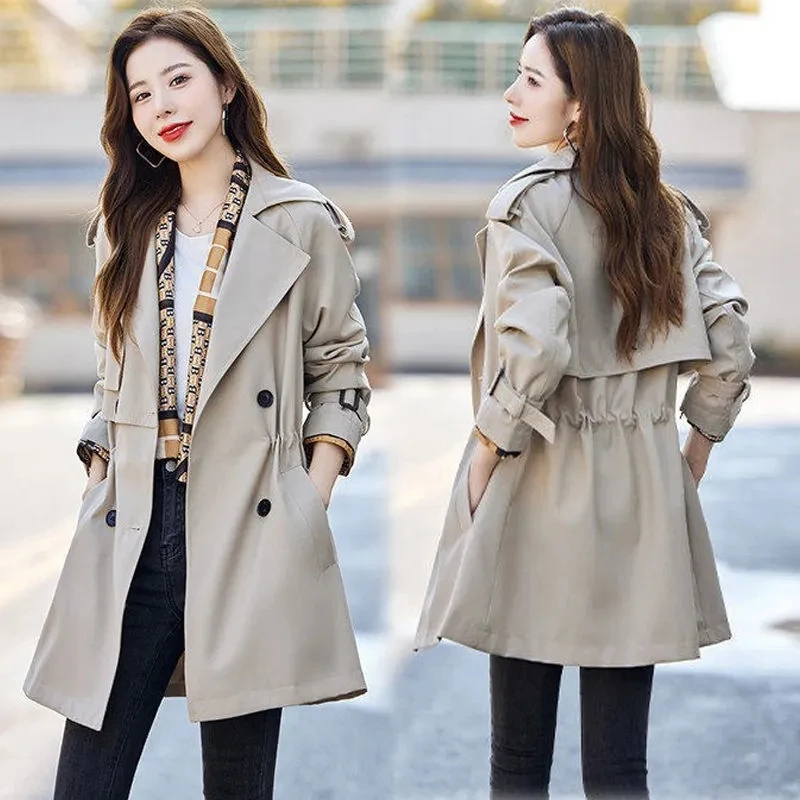 Female Mid Length Version New British Style Windbreaker Coat Women Spring Autumn Versatile Korean Appear Thin Long Sleeved Tops