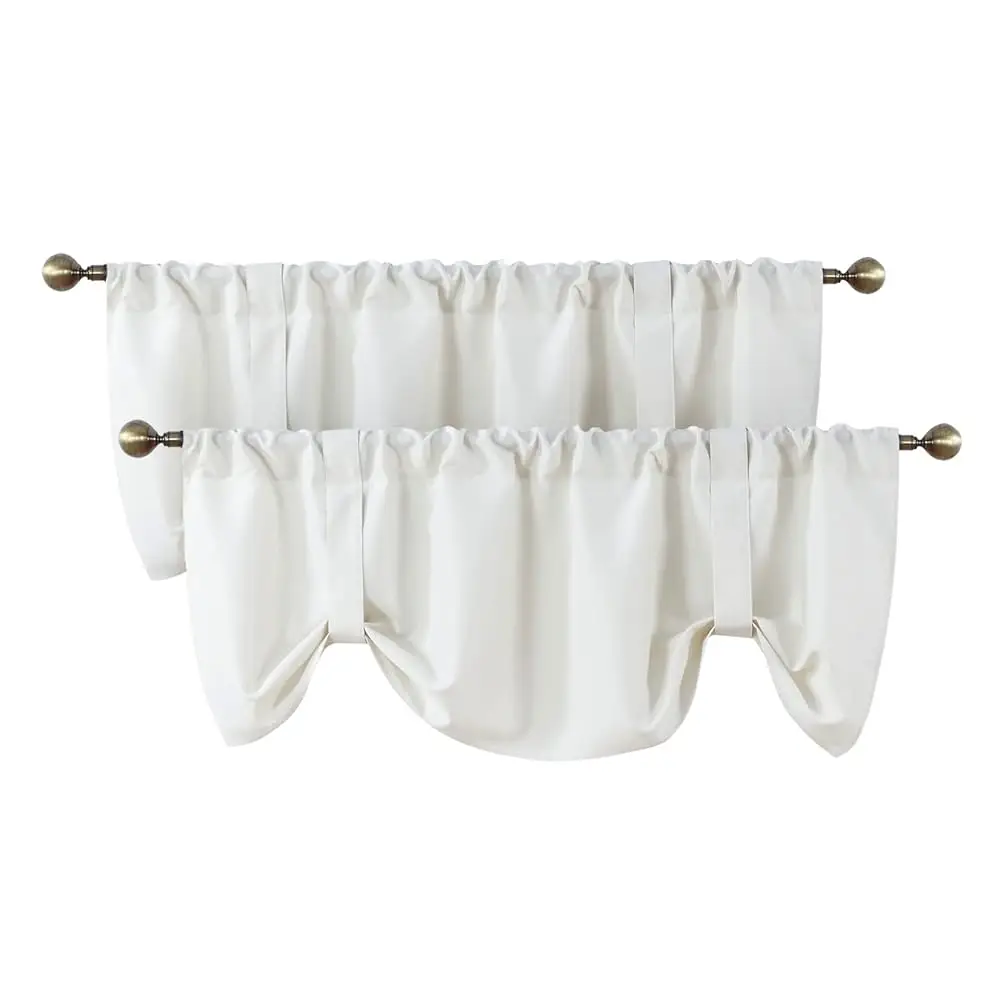 

Tie Up Ain Valance Window Treatment For Living Room, Adjustable Balloon Rod Pocket Drape Valence, Set Of 2, 54 X 18 H,