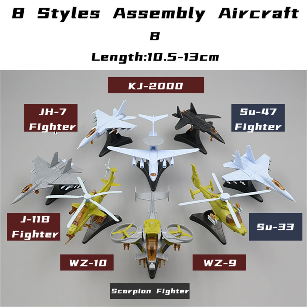 8 Styles Airplane Assembly Model JH-7 SU-33 J-11 SU-47 KJ-2000 WZ-9 SA-52B WZ-10 Fighter Military Ornament Mini Plastic Toy