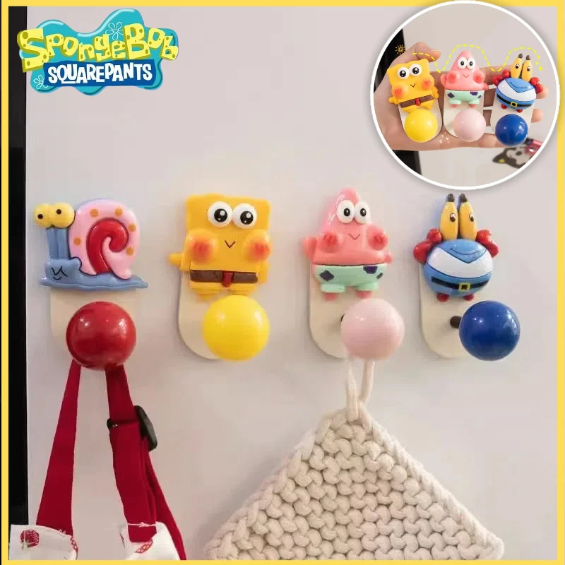 SpongeBob SquarePants Cute Cartoon Colorful Ball Magnetic Hook Refrigerator Magnet No-Punch Entry Door Rear Storage Rack Gift