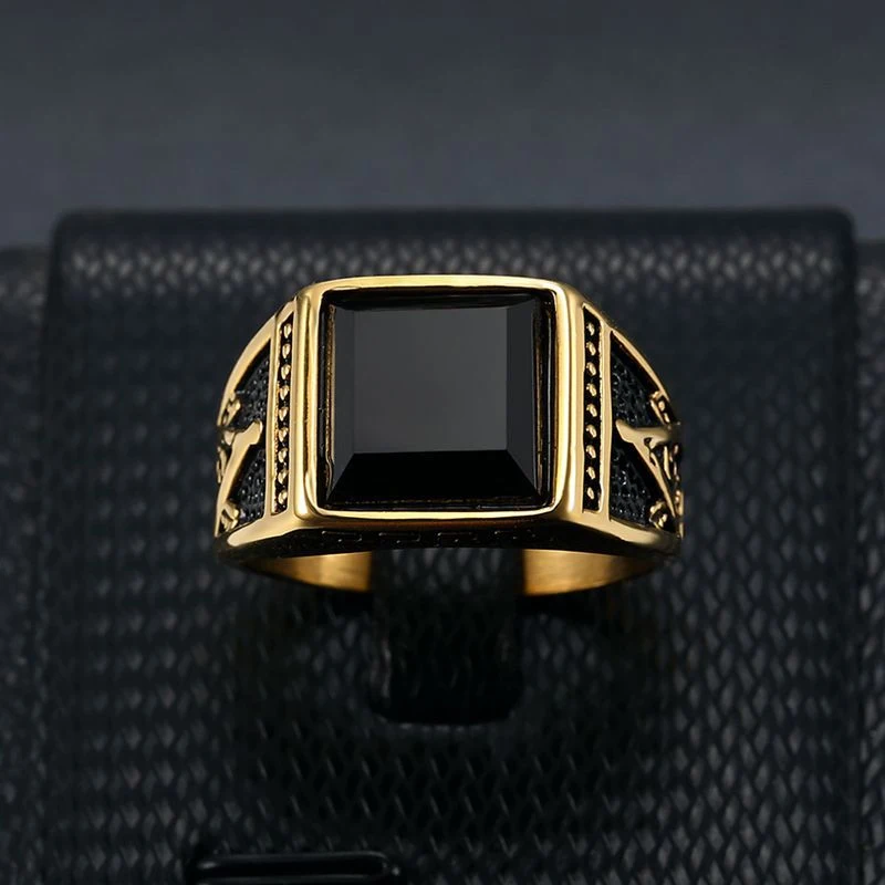Punk Stone Ring for Men Women Biker High Quality Banquet Creative Square Letter G Stainless Steel Masonic Ring Jewelry Wholesale - Image 3