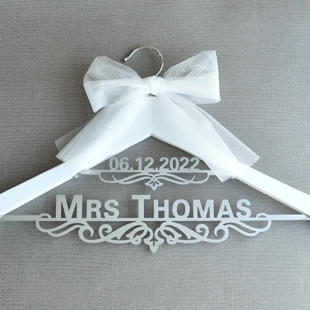 Personalized Wedding Dress Hanger, Bridal Hanger, Custom Bride and Groom, Name and Date Hanger, Wedding Gift