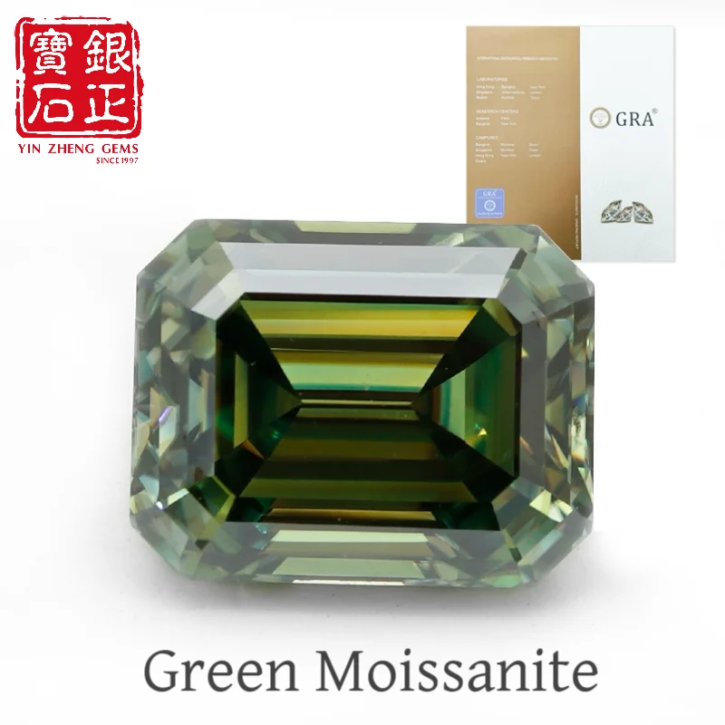 

YinZheng с GRA CertifIcate зелеными муассанитовыми бриллиантами, изумрудная огранка, зеленый свободный муассанит класса 6А для изготовления ювелирных изделий