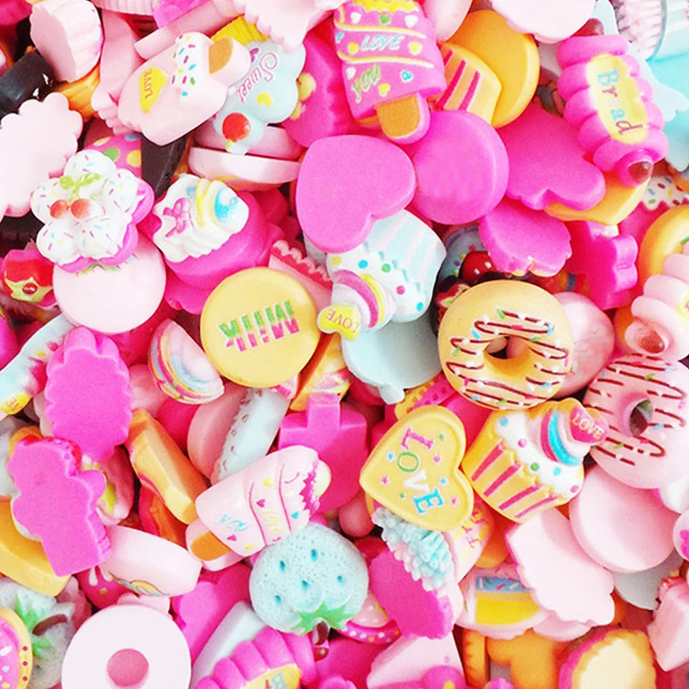 30/50Pcs น่ารักการ์ตูนอาหารของเล่น Charms Candy/ไอศกรีม/Lollipop ปลอดภัยเรซิ่น 3D Decors เด็ก Slime โทรศัพท์กรณีเล็บ DIY อุปกรณ์เสริม