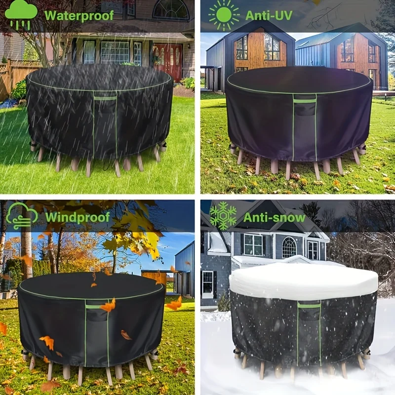 Waterproof outdoor desk set, round courtyard furniture set, 500D heavy courtyard desk set, outdoor meal set all-weather protecti