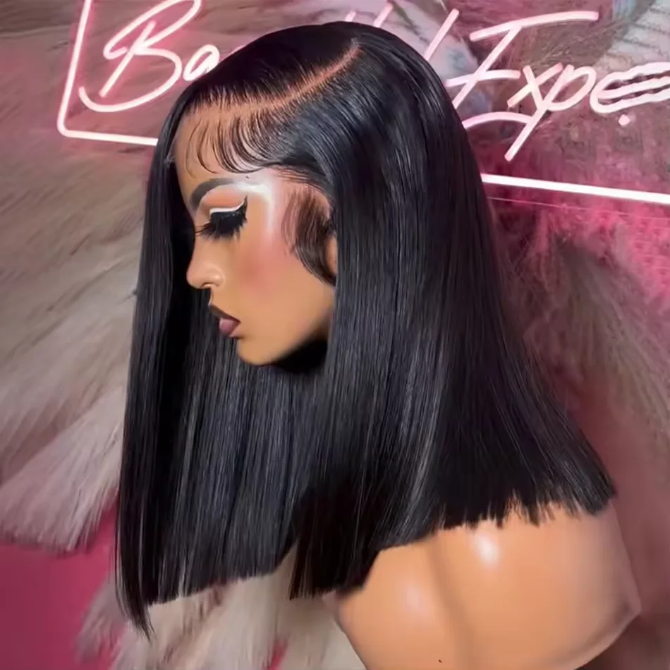 

200% Brazilian Bone Straight Short Bob 13x4 Frontal Human Hair Lace HD Transparent Front LaceBob Wig for Women