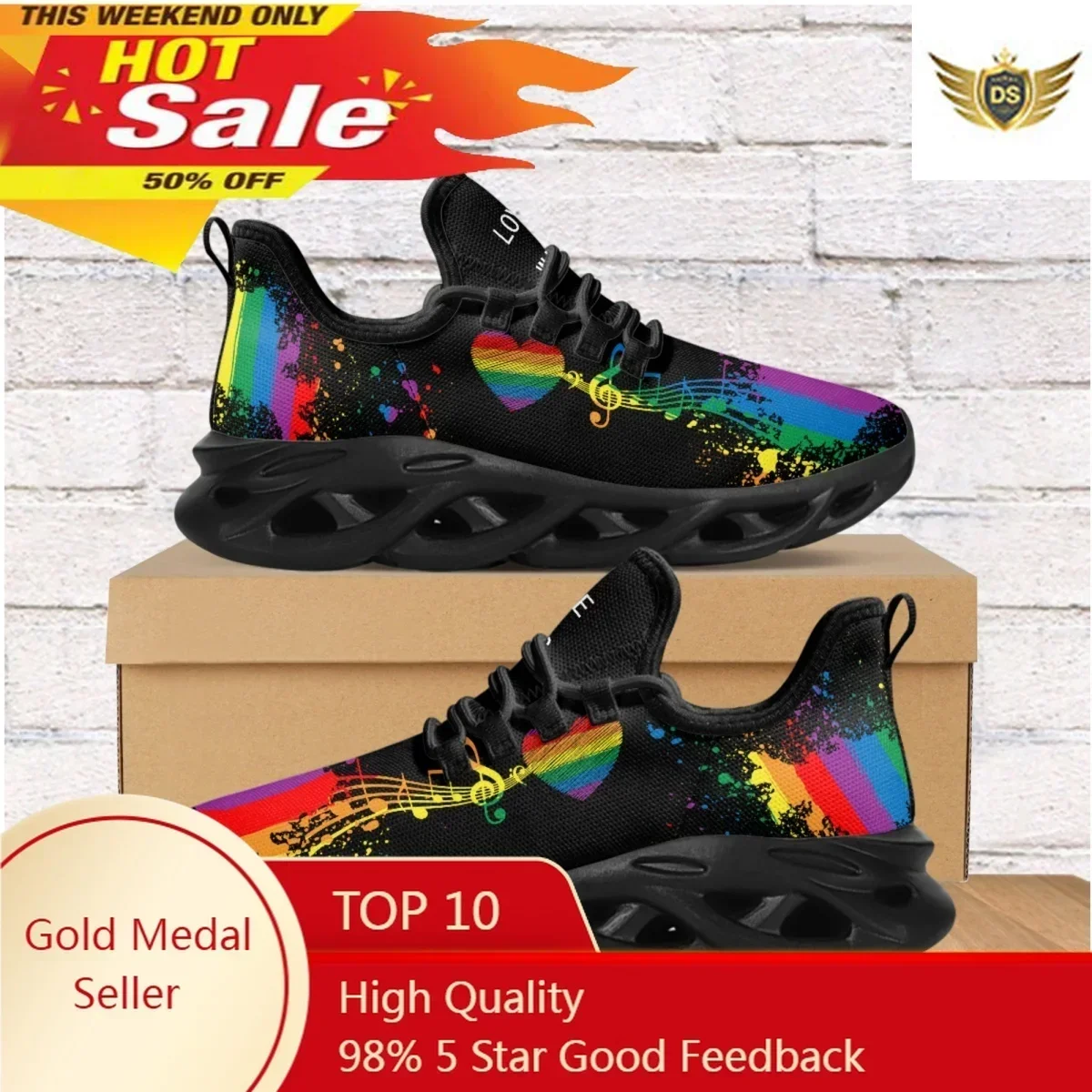 Women's Lightweight Flats Shoes Personalized Rainbow Notes LGBT Pride Printed Sneakers New Youth Non-Slip Walking Jogging Shoes