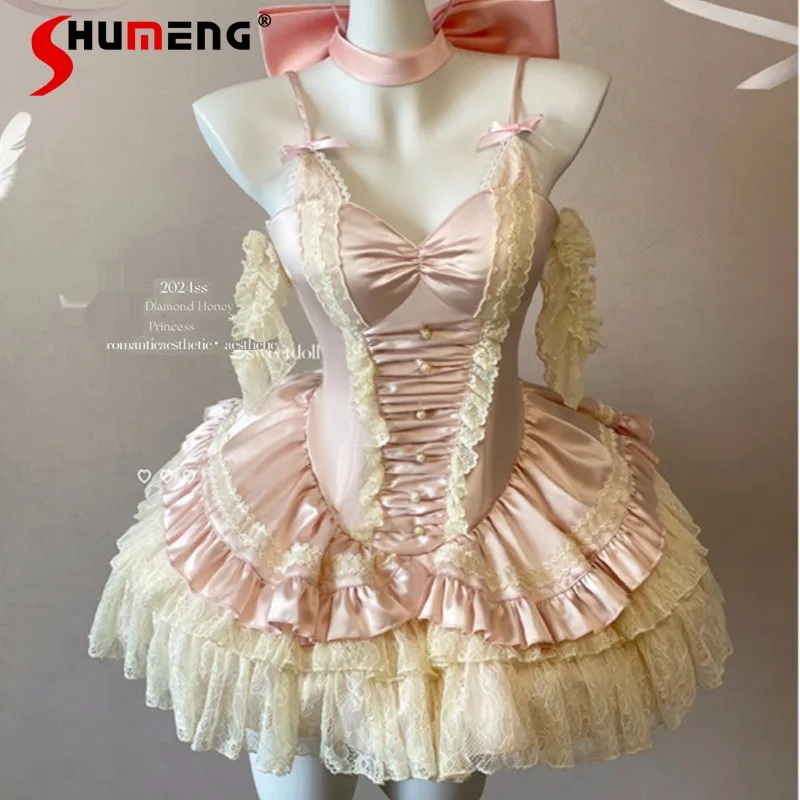 

Japanese Rojita Sweet Cute Style Sleeveless Vestidos Romantic Ballet Pink Lolita Atmosphere Slimming Jsk Dress Women's Clothing