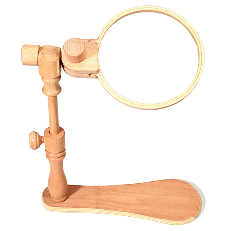 

A76X-Adjustable Embroidery Hoops Stand Hand Cross Stitch Stand Versatile Beech Wood Holder Rotary Hoop Holder Embroidery Tool