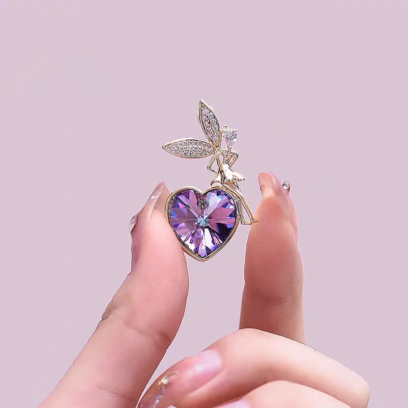 

Брошь с кристаллами персикового сердца, великолепное женское универсальное пальто, воротник и цветок на груди, модная элегантная булавка