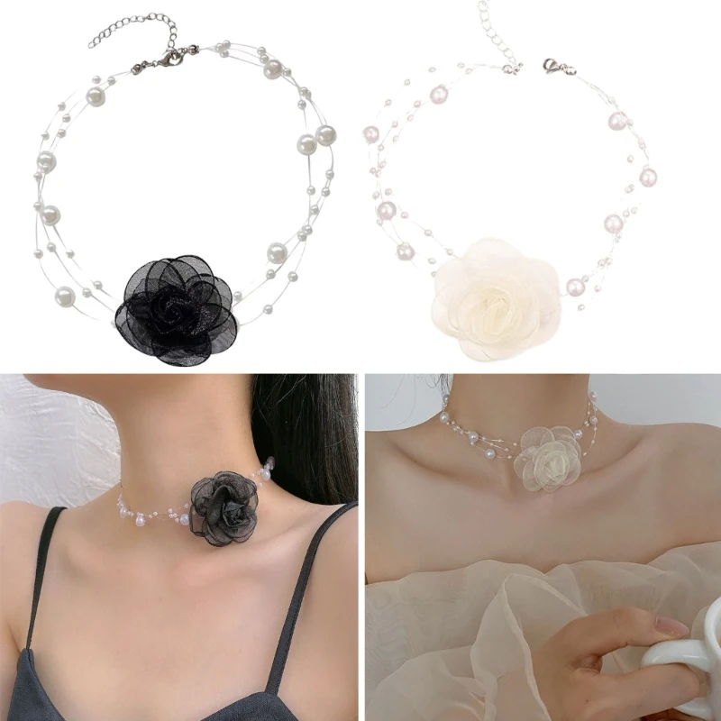 Pearl Flower Neckband Collar Flower Rose Summer Chocker Club Party Sexy Jewelry