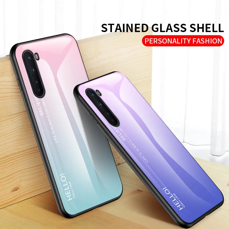 OnePlus Nord AC2001 AC2003 Case Gradient Grain Tempered Glass Hard Back Cover for OnePlus 8 Nord AC2001 AC2003 Silicone Bumper