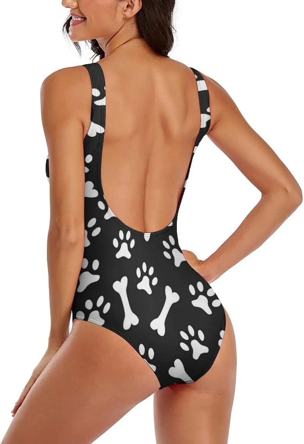 Luxy Trio Dogs Bone and Paws Damen-Einteiler-Badeanzüge, sportliche Trainings-Badebekleidung, Badeanzüge