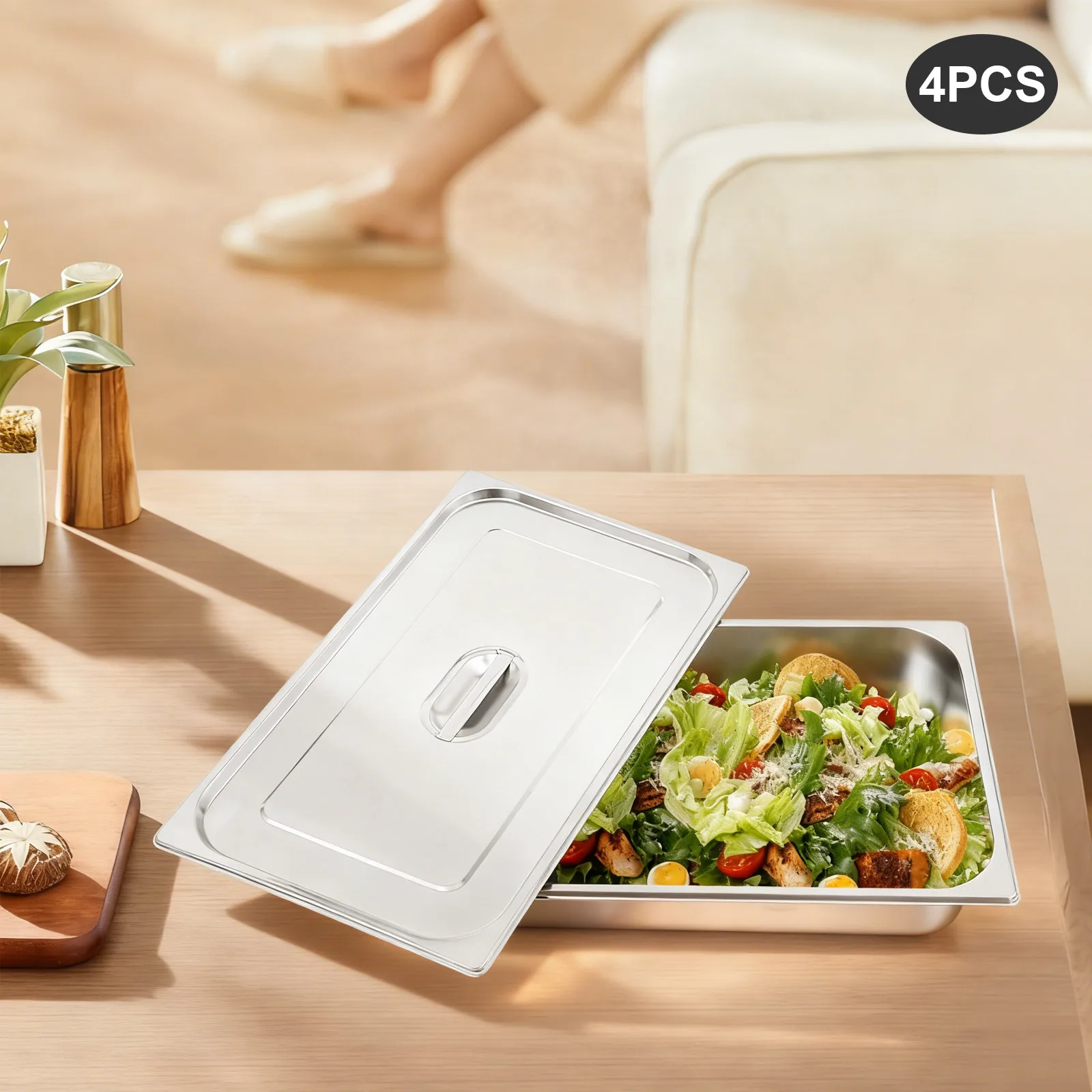 

4 шт. столовые сковороды из нержавеющей стали с крышками, прямоугольные для дома, ресторанов, отелей, буфетов, вечеринок, барбекю, выпечки