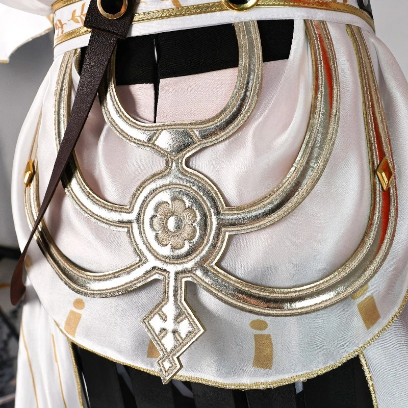 AUGUSTA زي لعبة Wuthering Waves تأثيري الذهب الأبيض لعب الأدوار الزي الأحمر شعر مستعار مجموعة كاملة للنساء حفلة الهالوين