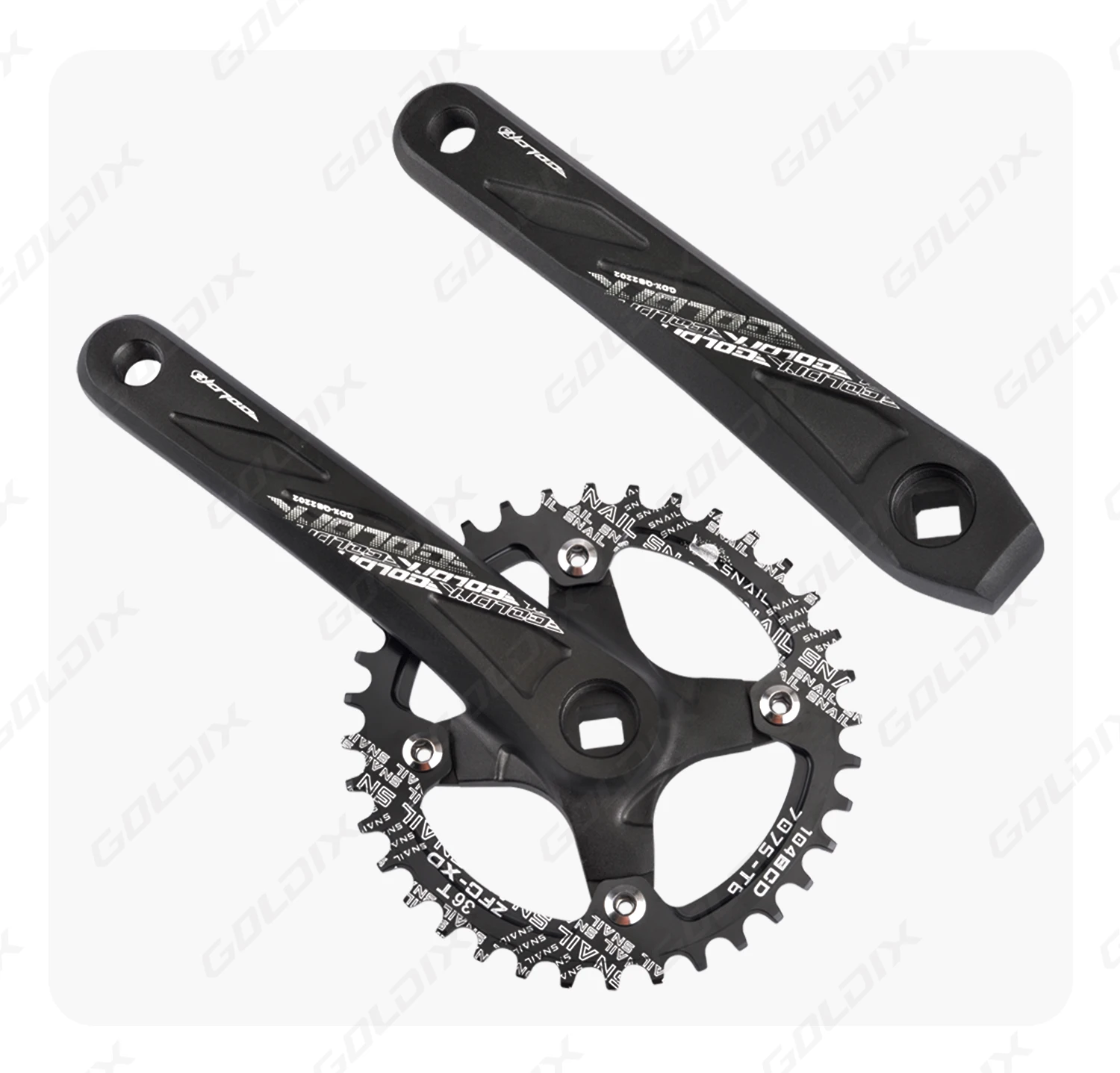 GOLDIX Fahrradkurbelgarnitur mit Vierkantloch, Aluminiumlegierung, MTB-Kurbel, 165/170/175 mm Länge, schmale breite Zähne, 104BCD, 32/34/36/38/40/42T – Detail 10