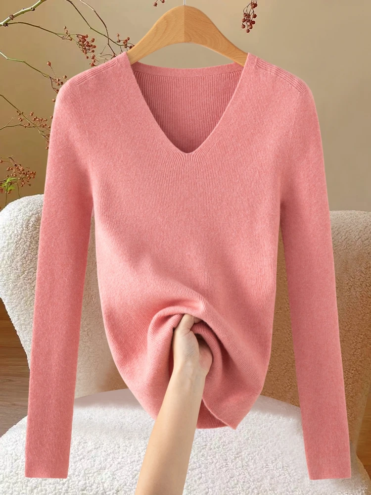 

Женский вязаный свитер с v-образным вырезом, облегающий длинный све, повседневная футболка из мягкой ткани, осень-зима, весна, футболка Dr