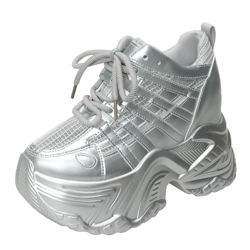 

10CM Height Increasing Summer Shoes for Women Fashion Breathable Outdoor Walking Dad Shoes Pearl Leisure Leather Sports Sneakers