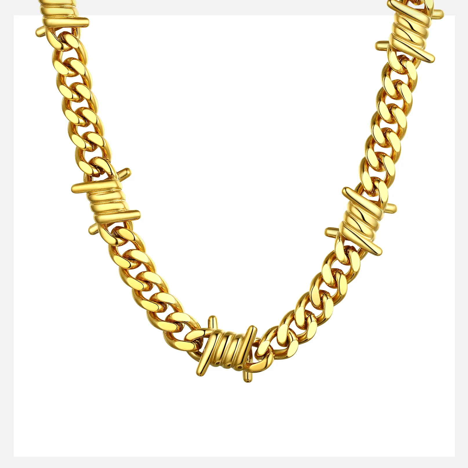 U7 Barbed Wire Chain Necklaces for Man 5/7/9/12mm Thorns Necklace 316L Stainless Steel Thick Cuban Link Chains 16/18/20/22 Inche