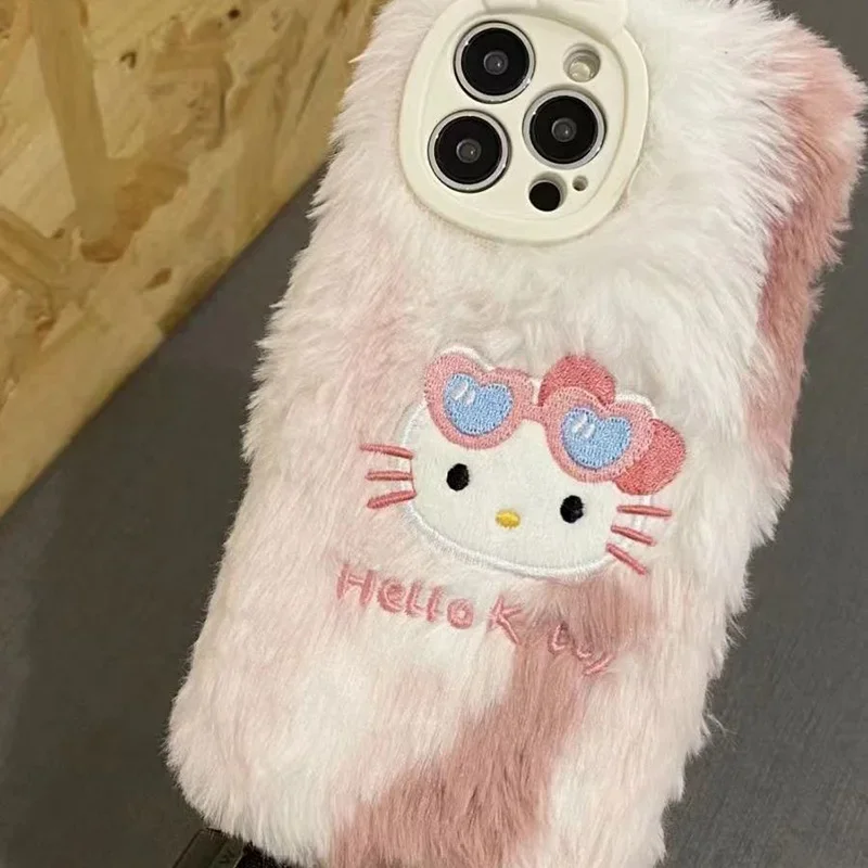 Cute Sanrio Hello Kittys peluche IPhone14 15 13 12Pro custodie Kawaii Cartoon 11promax XR 6 7 8Plus custodia protettiva ricamata regalo per ragazza