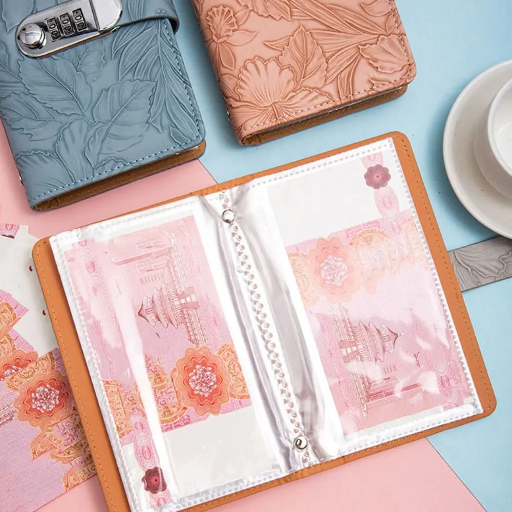 50Sheets Saving Money Binder Emboss Flower PU Leather Planner Organizer Refillable Wallet Storage Budget Binder with Lock